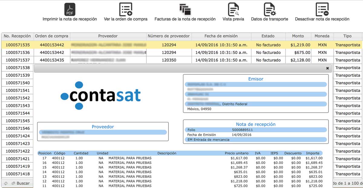 notas de recepción - contasat