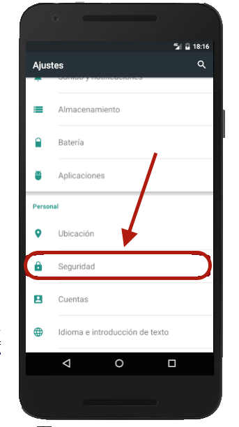 seguridad, ajustes - android