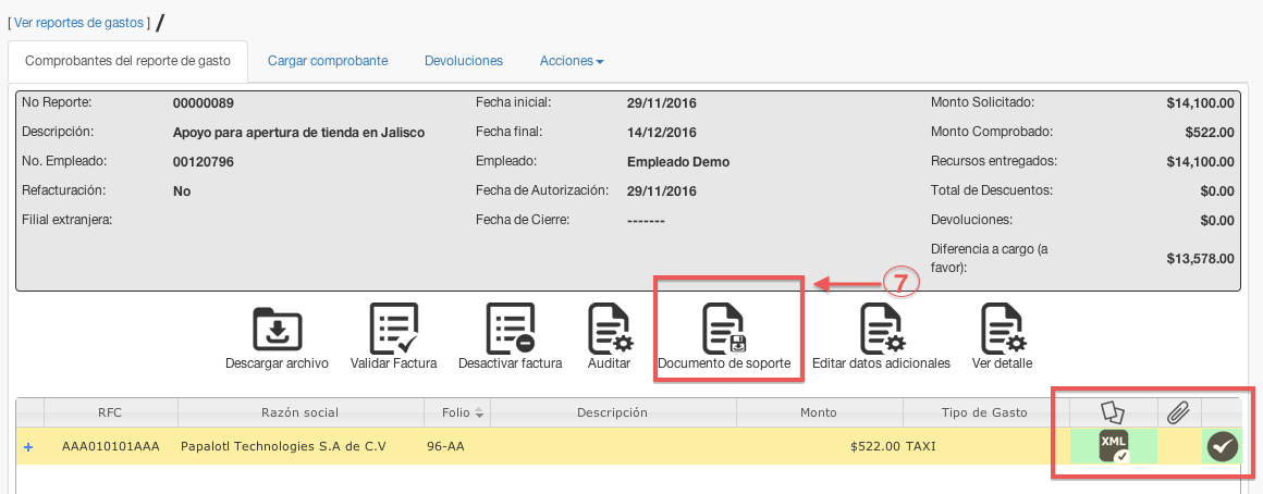 botón documento de soporte - contasat