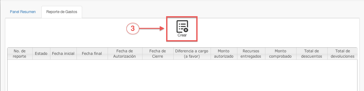 botón crear reporte de gastos - contasat