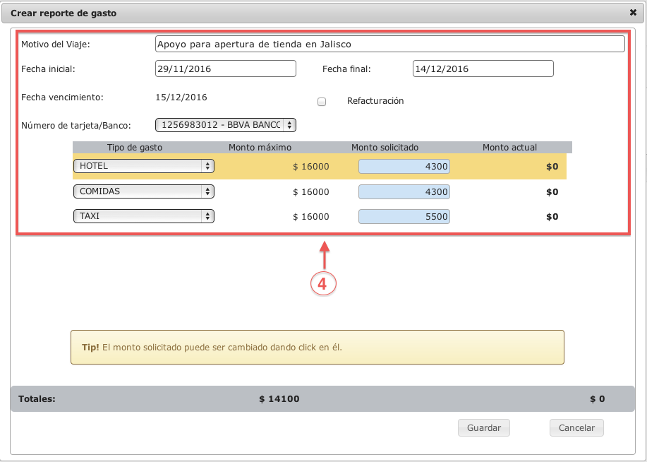 ingresando captura de reporte de gastos - contasat