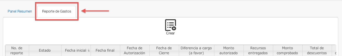 sub menú reporte de gastos - contasat
