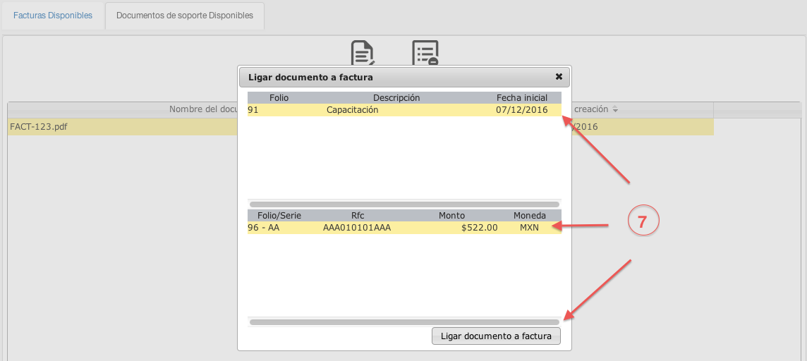 ligando documento de soporte a factura - contasat