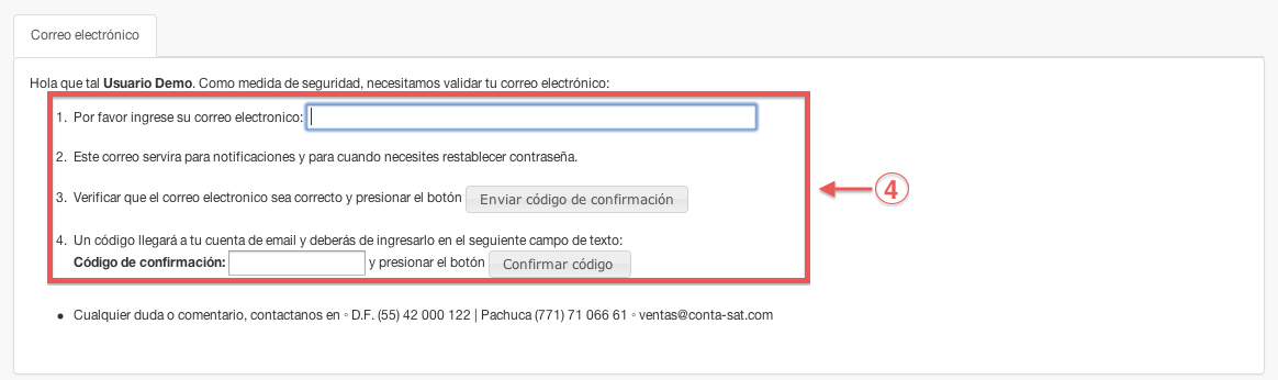 email y código de confirmación - contasat