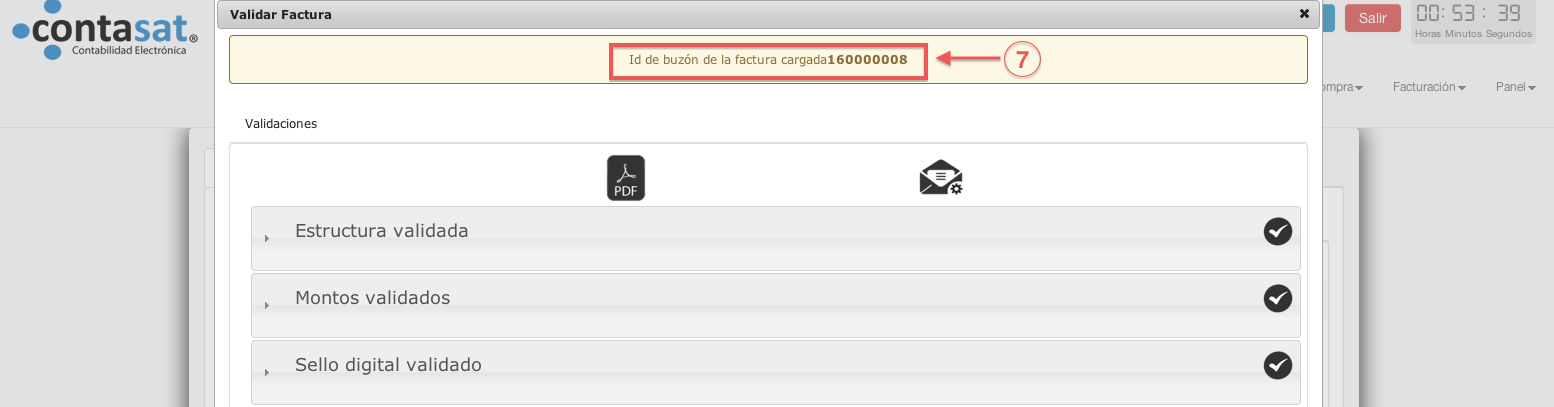 mostrando ID de buzón y resumen de validaciones - contasat