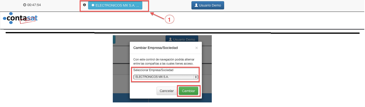 seleccionando empresa o sociedad - contasat