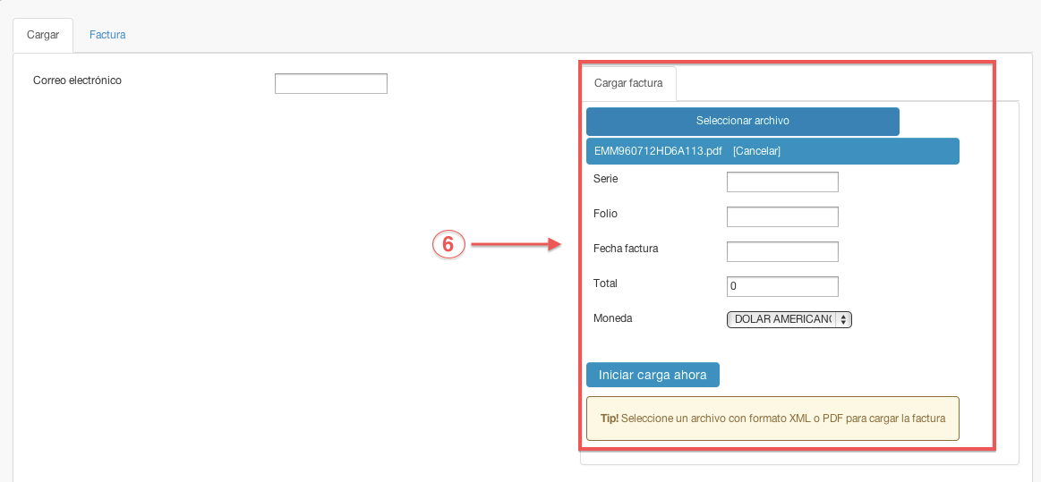 control de carga y captura de factura extranjera - contasat