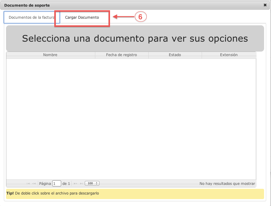 botón carga de documento de soporte - contasat